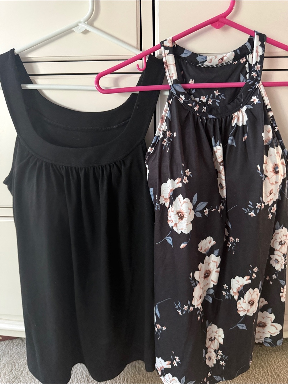 Women's Black Floral Sleeveless Tops - 2-Pack with built in bra